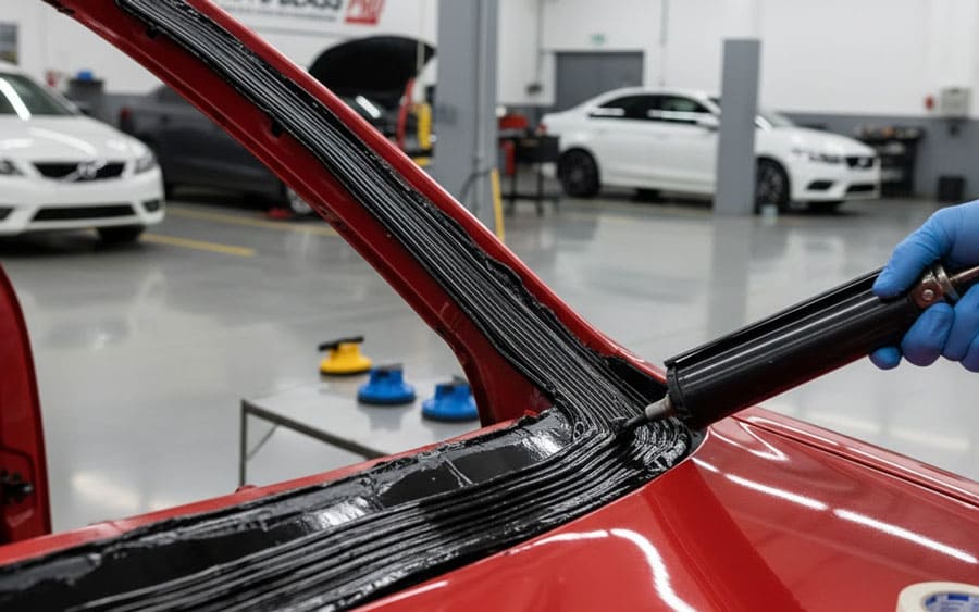 нанесение стекольного герметика